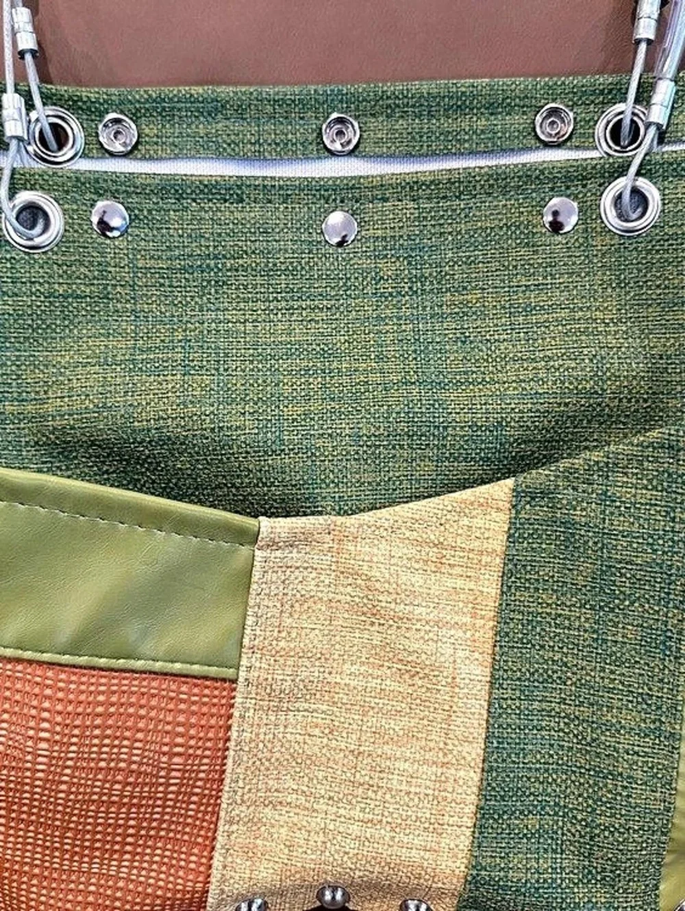Hardwear by Renee Color Block Studded Tote Green & Orange